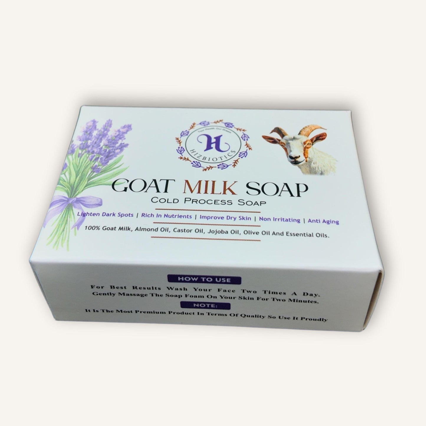 Hizbiotics Goat Milk Soap – Cold Process Handmade Bar for Dry Skin, Dark Spots & Anti-Aging