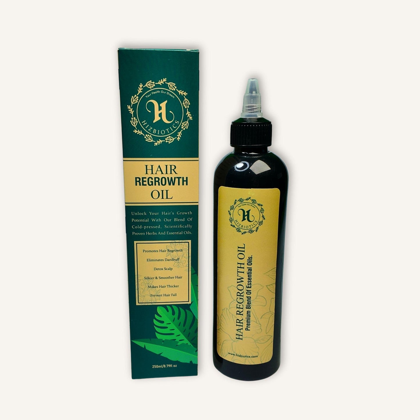 Hizbiotics Hair Regrowth Oil – Herbal & Essential Oils Blend for Hair Fall Control & Scalp Health